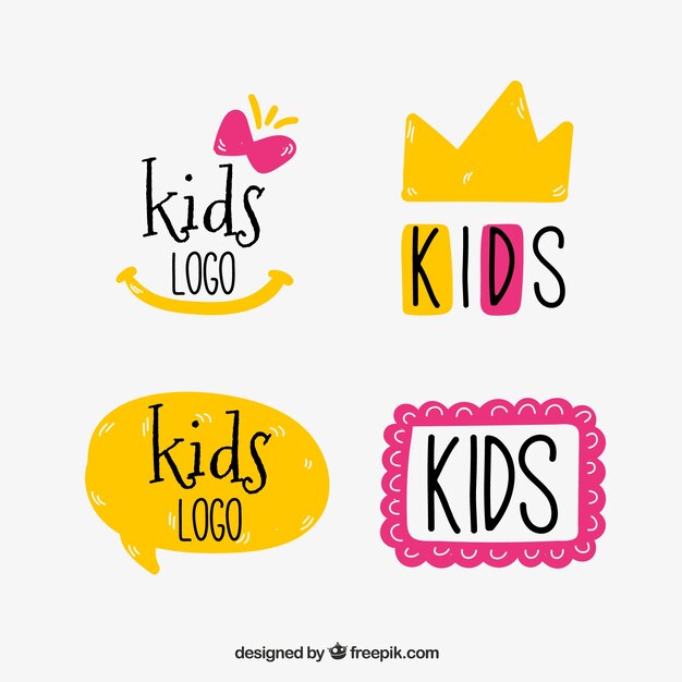 Yellow and pink kids logos