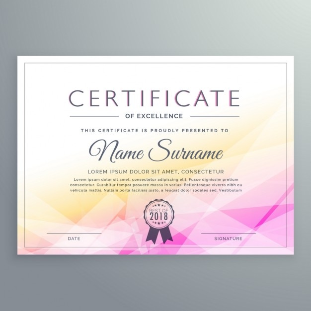 Yellow and pink polygonal certificate