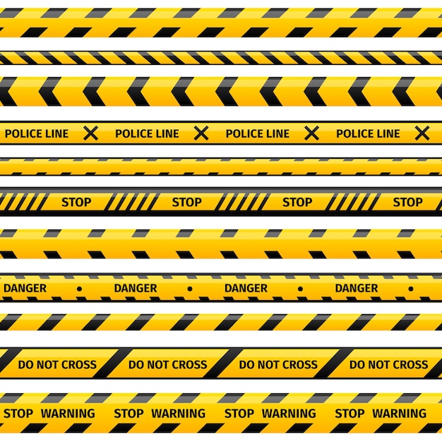 yellow plastic caution tapes or warning tapes set.