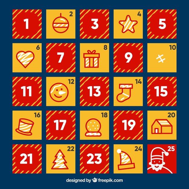 黄色と赤のアドベントカレンダー