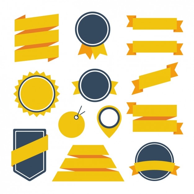 Free vector yellow ribbons and badges design