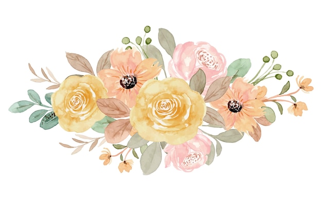 Yellow rose flower arrangement with watercolor