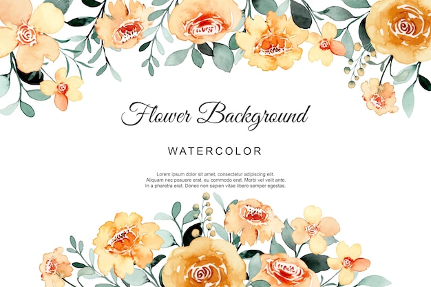 Yellow rose flower border background with watercolor