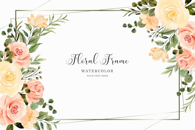 Yellow rose flower frame with watercolor Free Vector