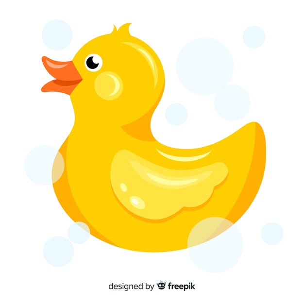 Yellow rubber duck on flat design