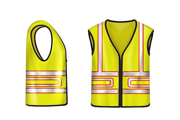 Vettore gratuito gilet di sicurezza giallo con strisce riflettenti uniforme per lavori di costruzione