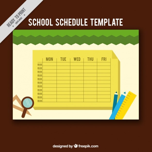 Yellow school schedule with items for class