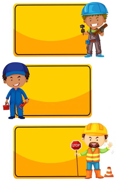 Free vector yellow signs with construction workers