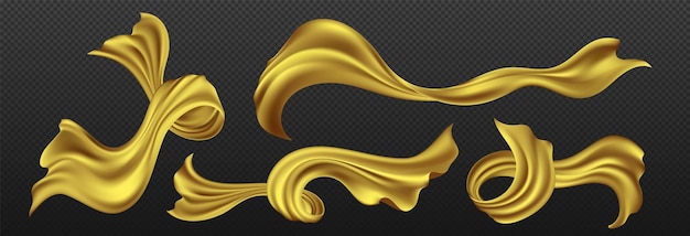 Free vector yellow silk ribbons set on transparent background