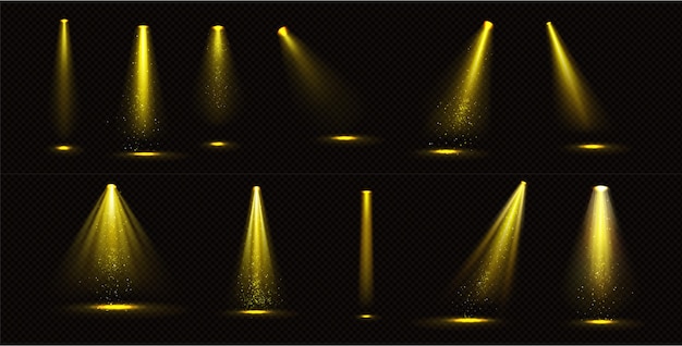 yellow spotlight beams with gold sparkles