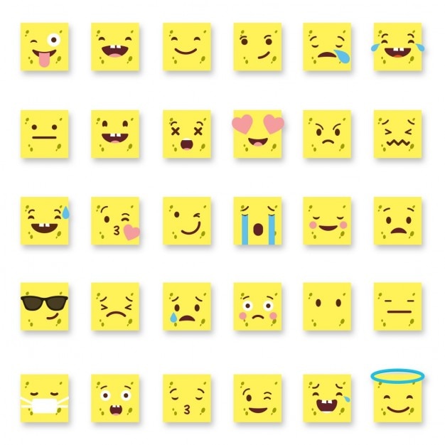 Vettore gratuito set di trentasei semplici emoticon giallo