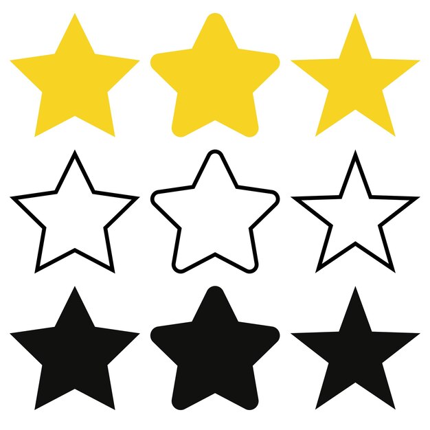 Yellow Stars in Flat Outline And Glyph