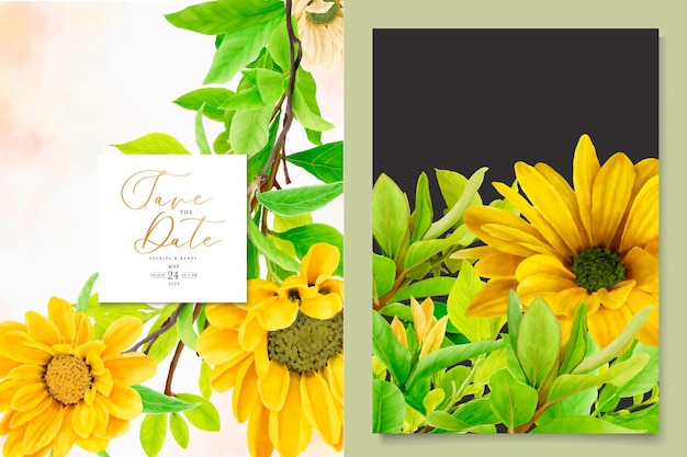 Free vector yellow sunflower background and frame arrangement card