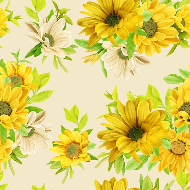 Free vector yellow sunflower bouquet seamless pattern