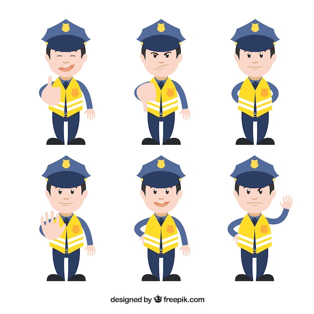 Free vector yellow traffic policeman characters