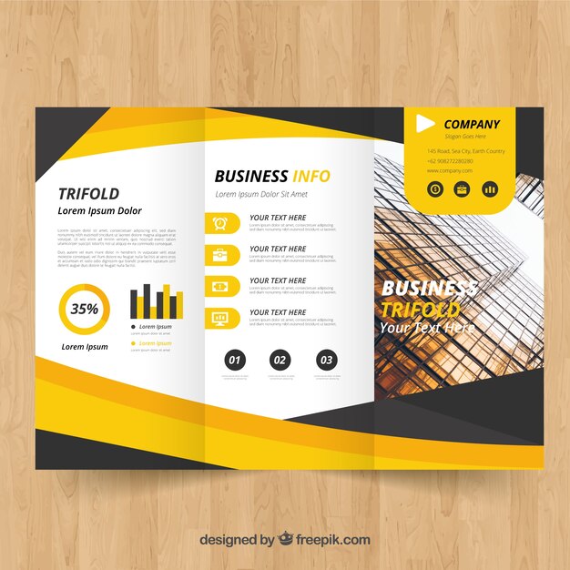 Yellow trifold brochure