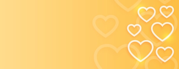 Vettore gratuito banner giallo di san valentino con cuori lucidi