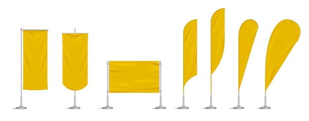 Yellow vinyl flags and set banners on pole