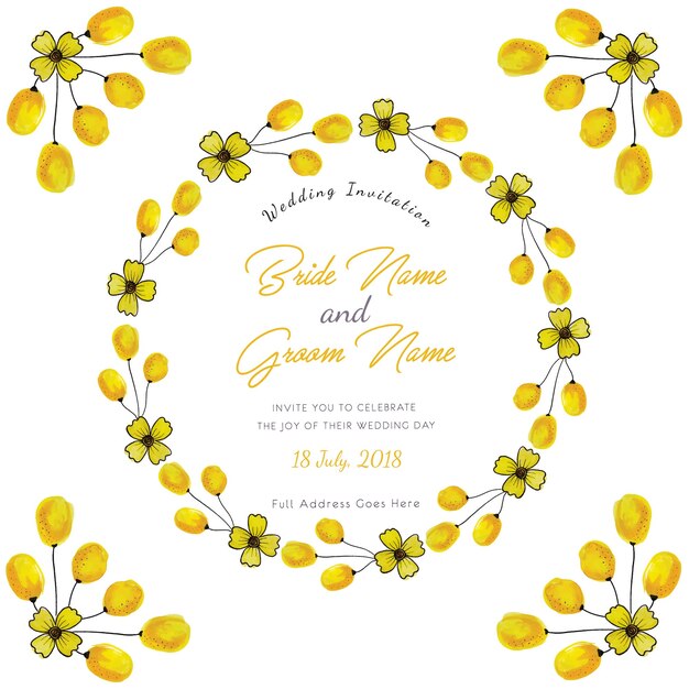 黄色の水彩画の花の結婚式招待状