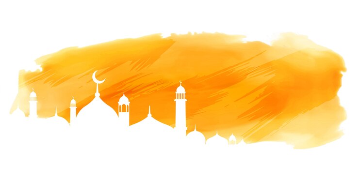 Free Vector yellow watercolor islamic banner with mosque design