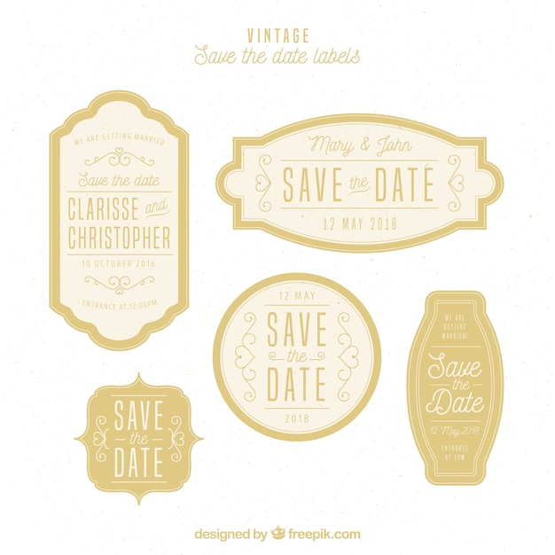 Free vector yellow wedding label collection