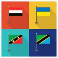 Vettore gratuito yemen ucraina saint kitts e nevis tanzania flags