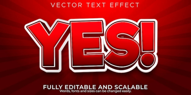 Yes text effect, editable cartoon and comic text style