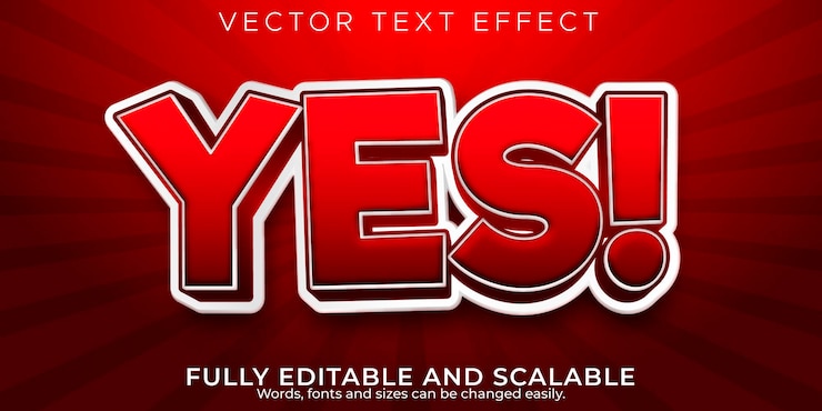 मुफ़्त वेक्टर yes text effect, editable cartoon and comic text style