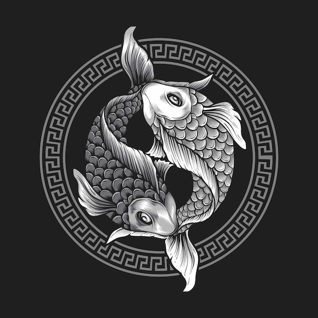 Yin Yang Koi Fish Isolated On Grey