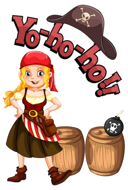 Yo Ho Ho font with a pirate girl cartoon character