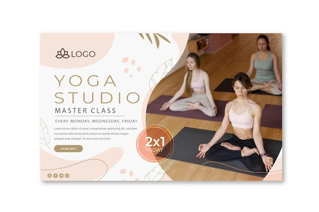 Vettore gratuito modello di banner yoga con foto