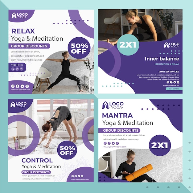 Free vector yoga class instagram posts template