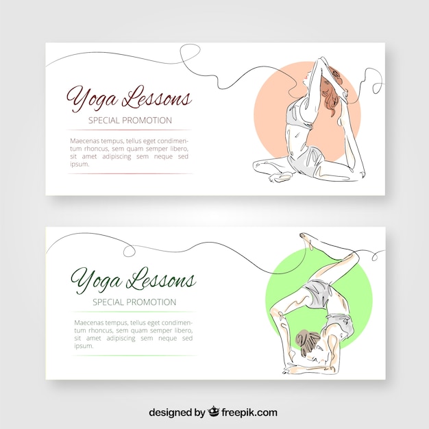 Free Vector yoga classes banners with beautiful sketches