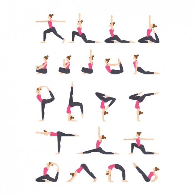 Бесплатное векторное изображение Йога упражнения коллекция иконок