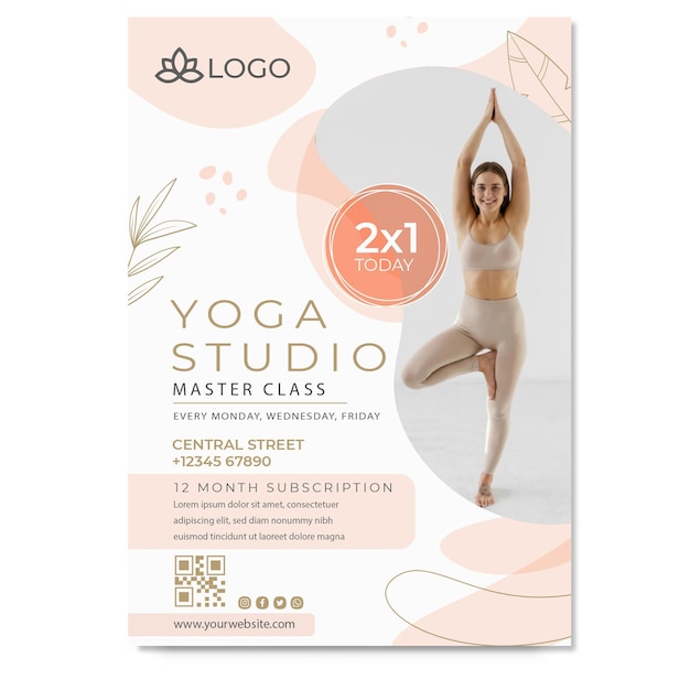 Free vector yoga flyer template with photo