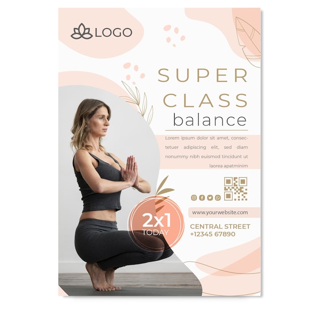 Free vector yoga flyer template with photo
