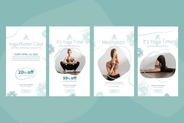 Free vector yoga instagram stories collection