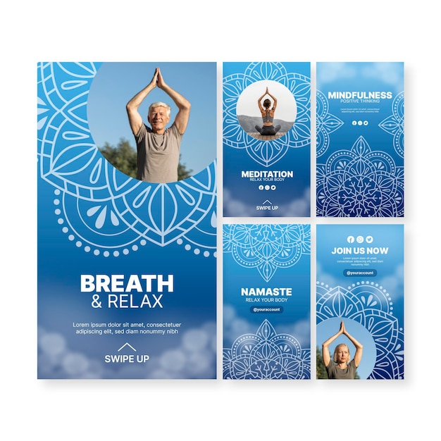 Free vector yoga meditation instagram stories