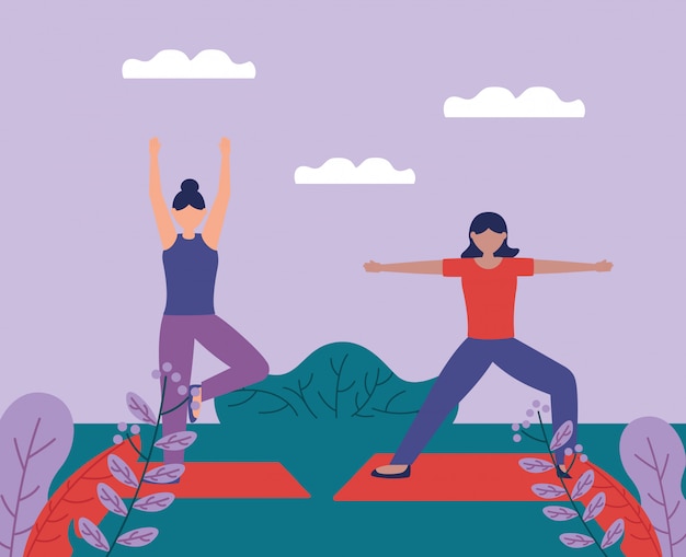 Free vector yoga outdoor in flat style