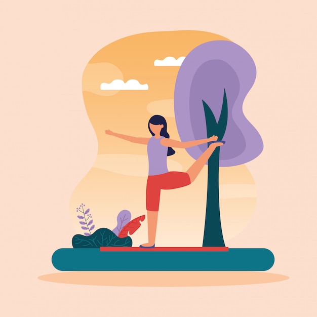 Free vector yoga outdoor in flat style