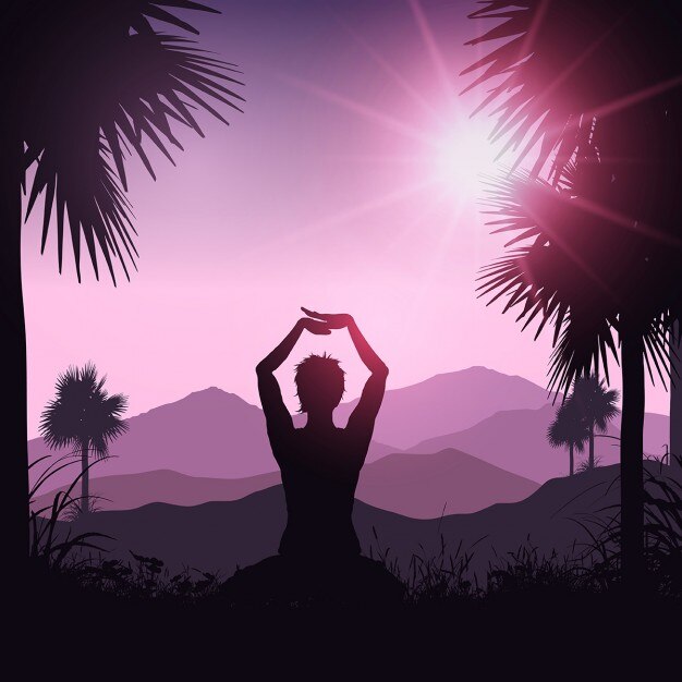 मुफ़्त वेक्टर yoga pose in a tropical landscape