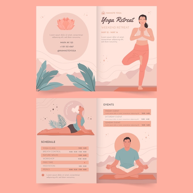 Vettore gratuito modello di brochure per ritiro yoga