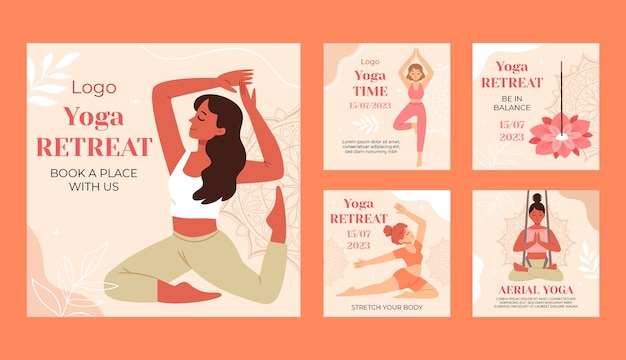 Free vector yoga retreat instagram posts template