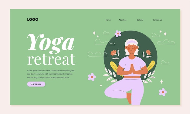 Vettore gratuito modello di pagina di destinazione del ritiro yoga