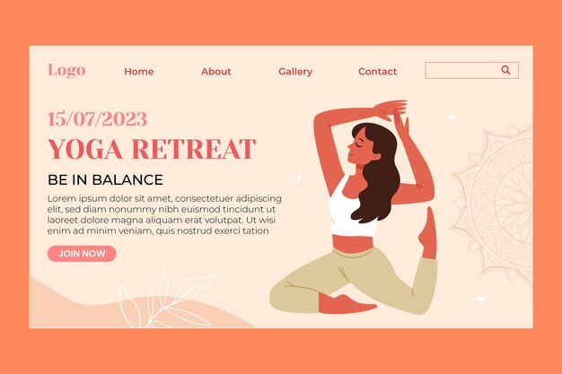 Vettore gratuito modello di pagina di destinazione del ritiro yoga