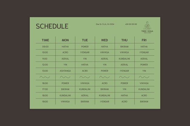 yoga schedule design template