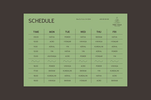 Free vector yoga schedule design template