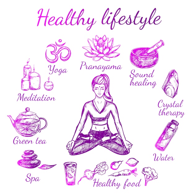 Free vector yoga sketch lifestyle composition