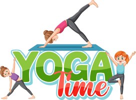 Yoga text design with girls doing yoga