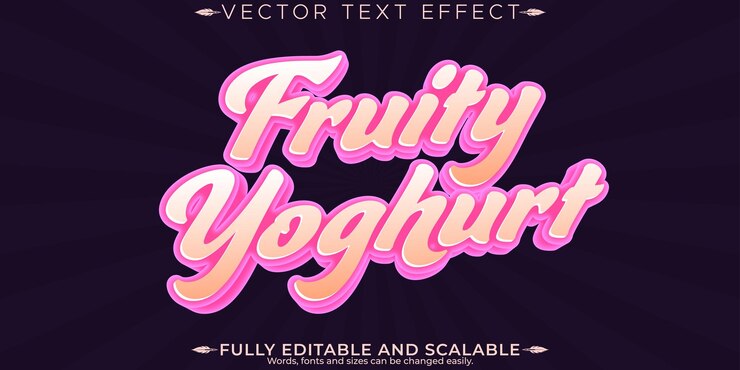 무료 Vector 요거트 편집 가능한 텍스트 효과 편집 가능한 과일 및 건강한 텍스트 스타일